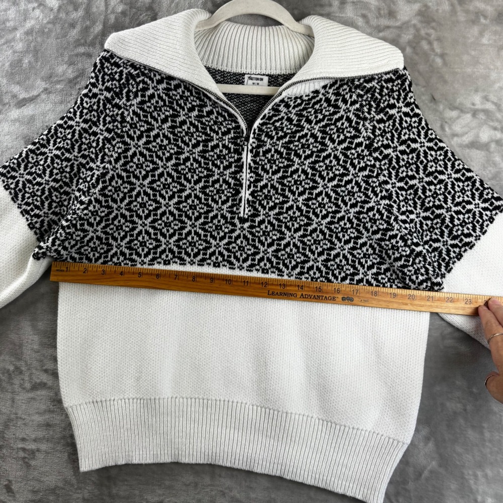 Cotton On Sweater Women Medium White Black Fair Isle Quarter Zip Pullover (1757) - Picture 6 of 8